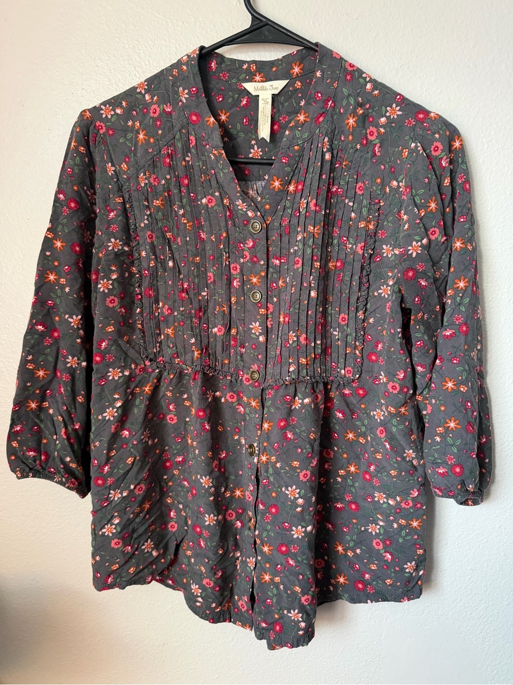 Matilda Jane Women's Afternoon Stroll Floral Pintuck Button-Front Top XS Peasant - Picture 2 of 5